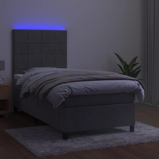 Box spring postelja z vzmetnico LED svetlo siva 80x200 cm žamet - Image 4