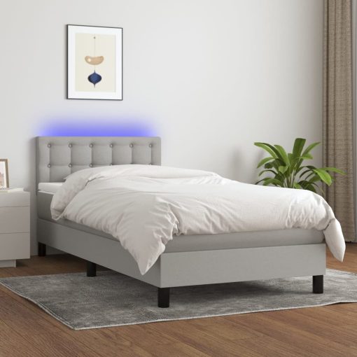 Box spring postelja z vzmetnico LED svetlo siva 90x190 cm blago