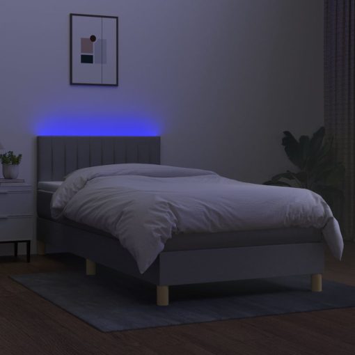 Box spring postelja z vzmetnico LED svetlo siva 90x190 cm blago - Image 3