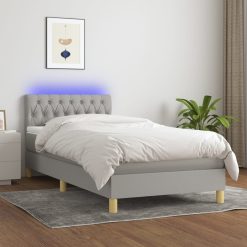 Box spring postelja z vzmetnico LED svetlo siva 90x190 cm blago