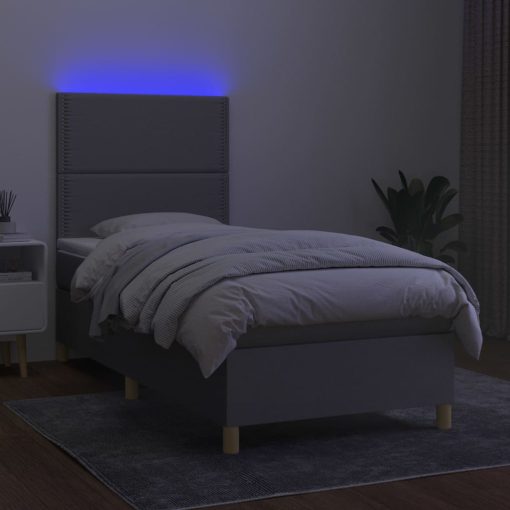 Box spring postelja z vzmetnico LED svetlo siva 90x190 cm blago - Image 4