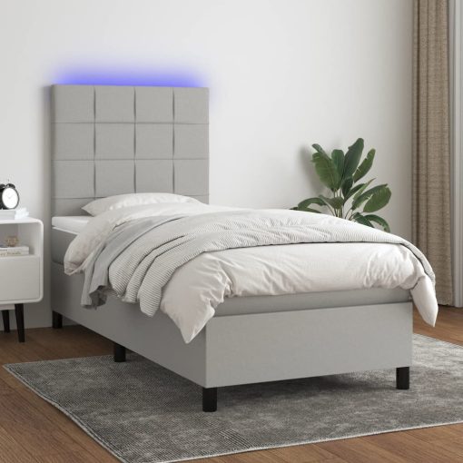 Box spring postelja z vzmetnico LED svetlo siva 90x190 cm blago