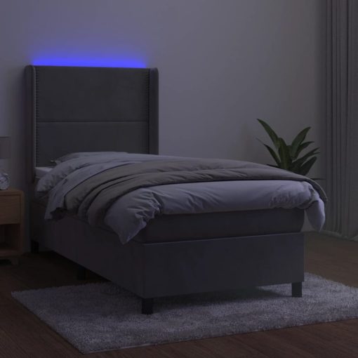 Box spring postelja z vzmetnico LED svetlo siva 90x190cm žamet - Image 3