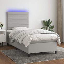 Box spring postelja z vzmetnico LED svetlo siva 90x200 cm blago