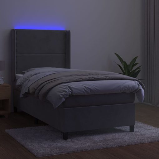 Box spring postelja z vzmetnico LED svetlo siva 90x200 cm žamet - Image 3