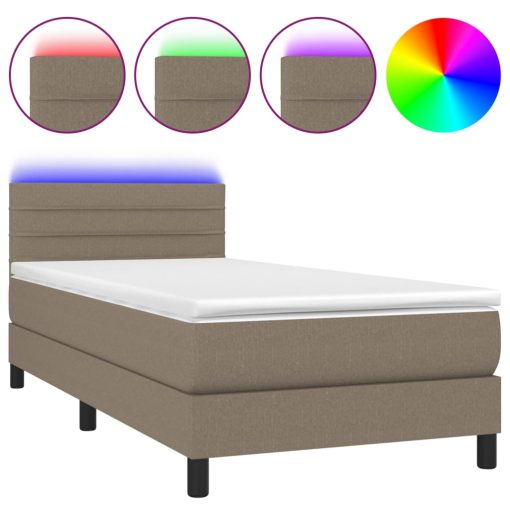 Box spring postelja z vzmetnico LED taupe 100x200 cm blago - Image 2