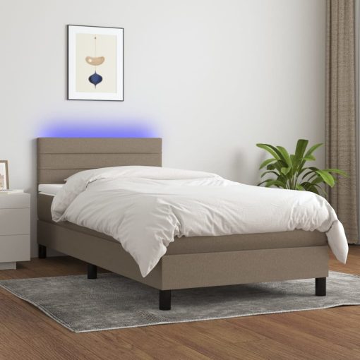 Box spring postelja z vzmetnico LED taupe 100x200 cm blago