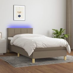 Box spring postelja z vzmetnico LED taupe 100x200 cm blago