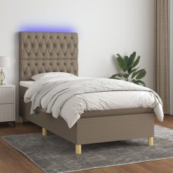 Box spring postelja z vzmetnico LED taupe 100x200 cm blago