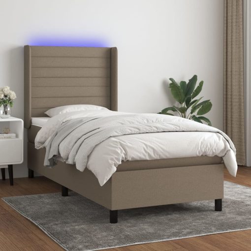 Box spring postelja z vzmetnico LED taupe 100x200 cm blago