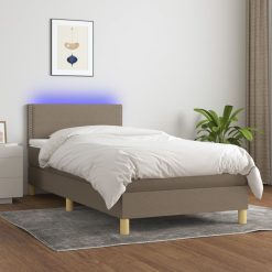 Box spring postelja z vzmetnico LED taupe 100x200 cm blago