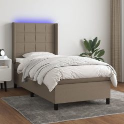 Box spring postelja z vzmetnico LED taupe 100x200 cm blago