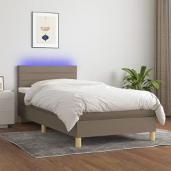 Box spring postelja z vzmetnico LED taupe 100x200 cm blago