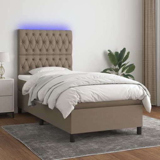 Box spring postelja z vzmetnico LED taupe 100x200 cm blago