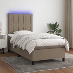 Box spring postelja z vzmetnico LED taupe 100x200 cm blago