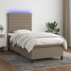 Box spring postelja z vzmetnico LED taupe 100x200 cm blago