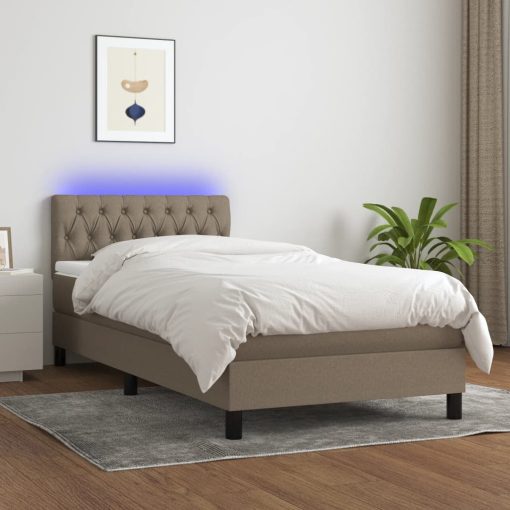 Box spring postelja z vzmetnico LED taupe 100x200 cm blago