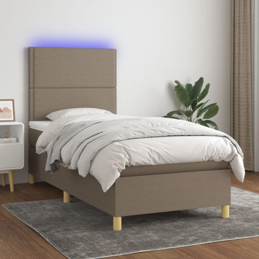 Box spring postelja z vzmetnico LED taupe 100x200 cm blago