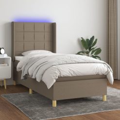 Box spring postelja z vzmetnico LED taupe 100x200 cm blago