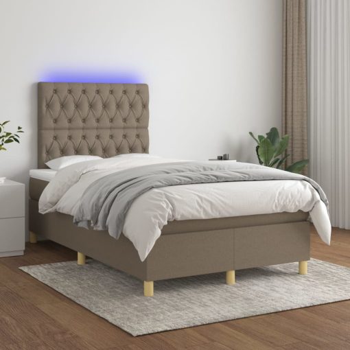Box spring postelja z vzmetnico LED taupe 120x200 cm blago