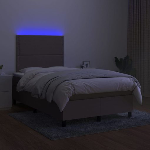 Box spring postelja z vzmetnico LED taupe 120x200 cm blago - Image 4