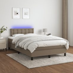 Box spring postelja z vzmetnico LED taupe 120x200 cm blago