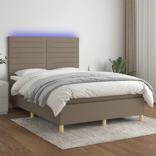 Box spring postelja z vzmetnico LED taupe 140x190 cm blago