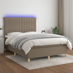 Box spring postelja z vzmetnico LED taupe 140x190 cm blago