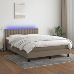 Box spring postelja z vzmetnico LED taupe 140x190 cm blago