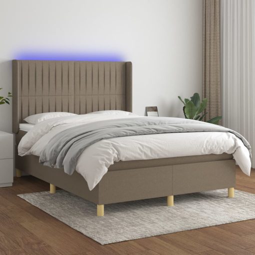 Box spring postelja z vzmetnico LED taupe 140x190 cm blago