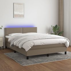 Box spring postelja z vzmetnico LED taupe 140x190 cm blago