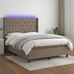 Box spring postelja z vzmetnico LED taupe 140x190 cm blago