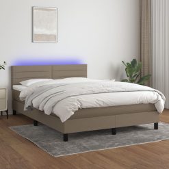 Box spring postelja z vzmetnico LED taupe 140x190 cm blago