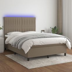 Box spring postelja z vzmetnico LED taupe 140x190 cm blago