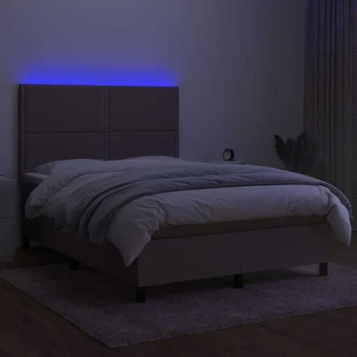 Box spring postelja z vzmetnico LED taupe 140x190 cm blago - Image 4