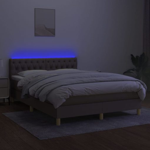 Box spring postelja z vzmetnico LED taupe 140x190 cm blago - Image 4