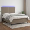 Box spring postelja z vzmetnico LED taupe 140x190 cm blago