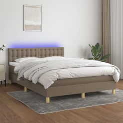 Box spring postelja z vzmetnico LED taupe 140x190 cm blago