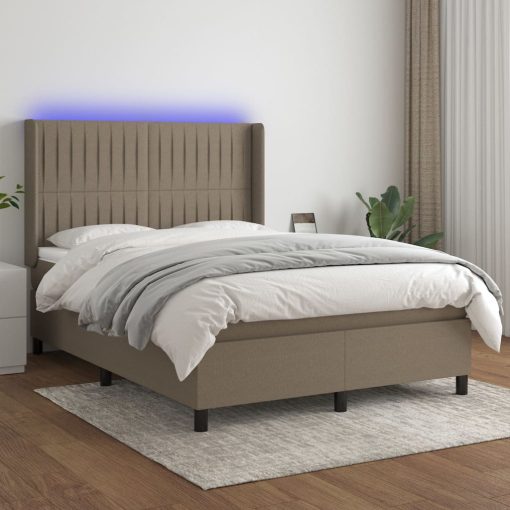 Box spring postelja z vzmetnico LED taupe 140x190 cm blago