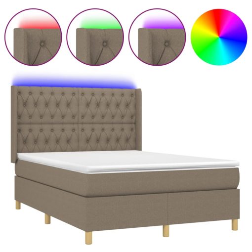 Box spring postelja z vzmetnico LED taupe 140x200 cm blago - Image 2