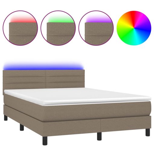 Box spring postelja z vzmetnico LED taupe 140x200 cm blago - Image 2