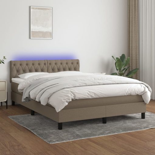 Box spring postelja z vzmetnico LED taupe 140x200 cm blago