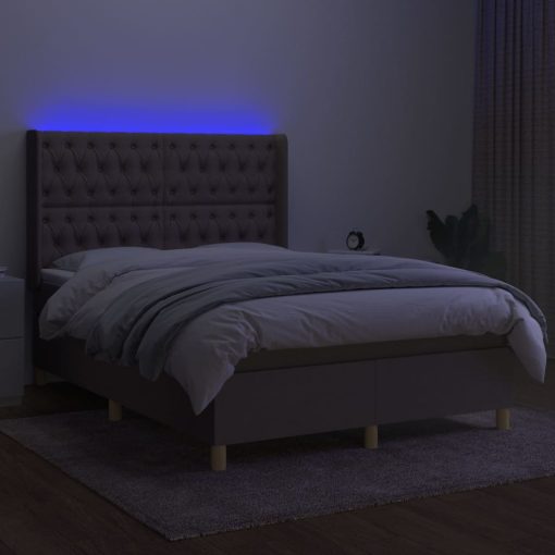 Box spring postelja z vzmetnico LED taupe 140x200 cm blago - Image 3