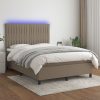 Box spring postelja z vzmetnico LED taupe 140x200 cm blago