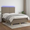 Box spring postelja z vzmetnico LED taupe 140x200 cm blago