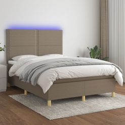 Box spring postelja z vzmetnico LED taupe 140x200 cm blago