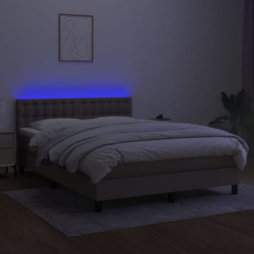 Box spring postelja z vzmetnico LED taupe 140x200 cm blago - Image 4