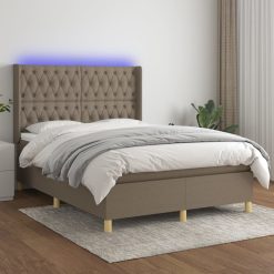 Box spring postelja z vzmetnico LED taupe 140x200 cm blago