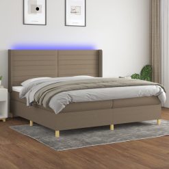 Box spring postelja z vzmetnico LED taupe 200x200 cm blago