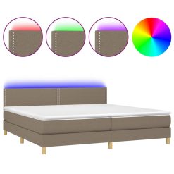 Box spring postelja z vzmetnico LED taupe 200x200 cm blago